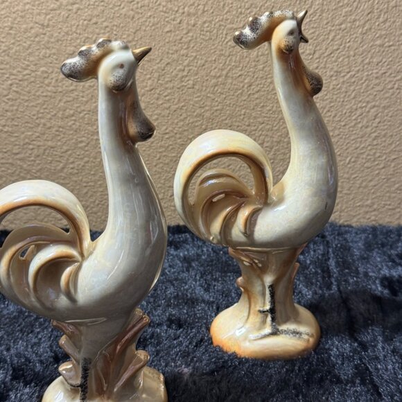 Vintage Norcrest Mid-Century Modern Ceramic Rooster Figurines - Pair Of 2 - Picture 1 of 12
